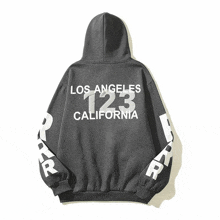 a grey hoodie with the words los angeles 123 california on it