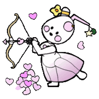 a cartoon drawing of a girl holding a bow and arrow surrounded by hearts