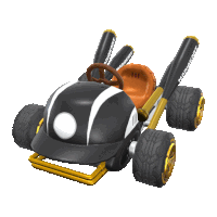 a black and gold mario kart with a baseball bat on the back