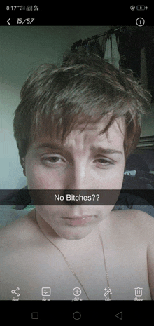 a picture of a boy with a caption that says " no bitches "