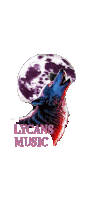 a logo for lycans music with a wolf howling