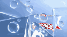 a soap bubble with a red white and blue flag in the background