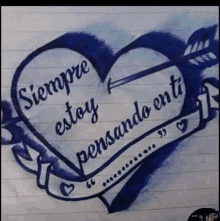 a drawing of a heart with the words " siempre estoy pensando en ti " written on it