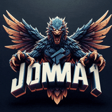 a logo for jomma 1 shows a monster with wings and claws