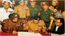 a group of military men are signing a document