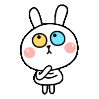 a cartoon drawing of a rabbit with big eyes and a pink nose