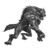 a black and white drawing of a werewolf standing on a white background .