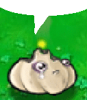 a pixel art of a hamster laying in the grass with a speech bubble .