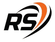 the rs logo is black and orange and has a swirl around it .