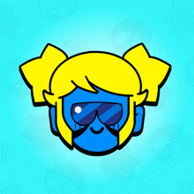 a cartoon drawing of a girl with a blue face and yellow hair