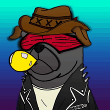 a cartoon drawing of a dog wearing a cowboy hat and sunglasses