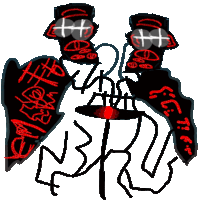 a drawing of a ghost with a red hat and the word ghost on its chest