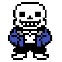 a pixel art drawing of sans from undertale with a blue jacket .