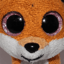 a close up of a stuffed animal 's face and eyes