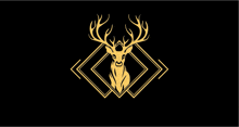 a deer with antlers is surrounded by geometric shapes on a black background