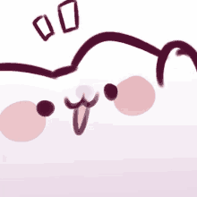 a drawing of a cat with a tongue sticking out and a purple border