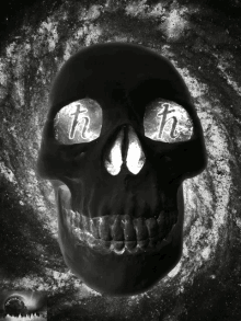 a black skull with a cross in the eyes