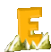 a yellow letter e is sitting on top of a grass covered hill .