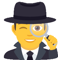 a man in a hat is looking through a magnifying glass and winking