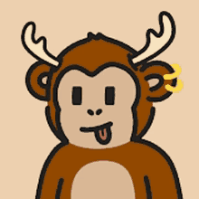 a cartoon of a monkey with antlers on its head sticking its tongue out