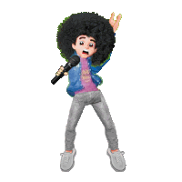 a cartoon character with an afro holding a microphone and wearing a shirt that says " good morning "