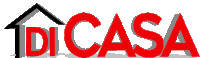 a logo for di casa with a black roof