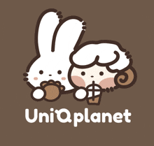 an illustration of a rabbit and a sheep with the word uniq planet below them