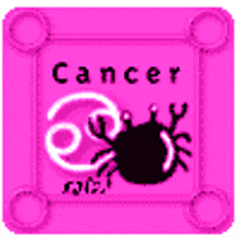 a pink sign that says cancer with a crab on it