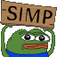 a cartoon frog is holding a sign that says simp .