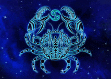 the cancer zodiac sign is glowing in the dark against a starry night sky .