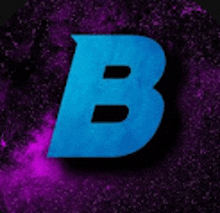 a blue letter b is surrounded by purple smoke on a purple background .