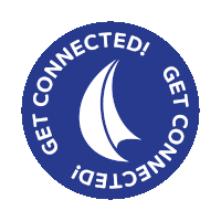 a blue circle with a sailboat in the center and the words get connected