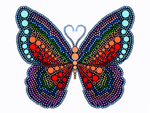 a colorful butterfly made of dots with a heart on its wings