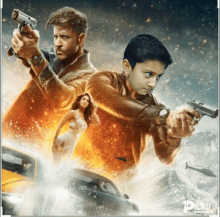 a movie poster with a boy holding a gun and the word picku at the bottom