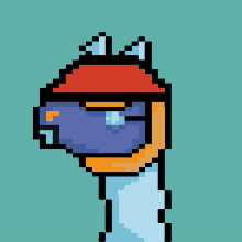 a pixel art of a llama wearing a red hat and sunglasses