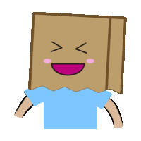 a person with a cardboard box on their head is smiling