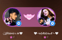 a man and a woman are shown in purple circles with hearts and whitehearts written below them