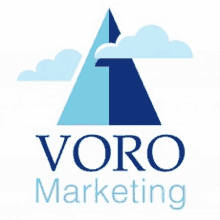 a logo for voro marketing with a blue triangle and clouds