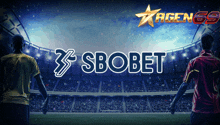 two soccer players are standing in front of a banner that says ' sbobet '