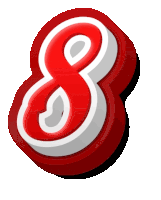 a red and white number 8 with a shadow on a white background