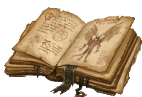 an open book with a drawing of a dragon on the page