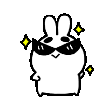 a cartoon rabbit wearing sunglasses and a heart on its head .