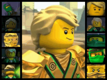 a collage of images of a lego ninjago character with different facial expressions