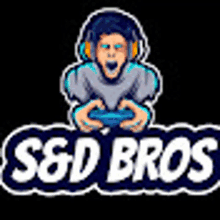 the logo for s & d bros is a cartoon of a man wearing headphones and holding a video game controller .