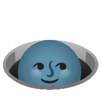 a blue ball with a face on it is sticking out of a hole