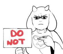 a black and white drawing of a sheep holding a sign that says do not .