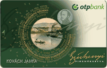 a green otpbank card with a picture of a boat in the middle