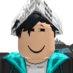 a roblox character with a newspaper on his head and a blue jacket .