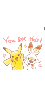 a pikachu and a rabbit are standing next to each other with the words " you got this " above them