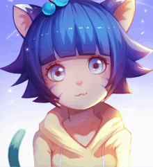 a little girl with blue hair and cat ears